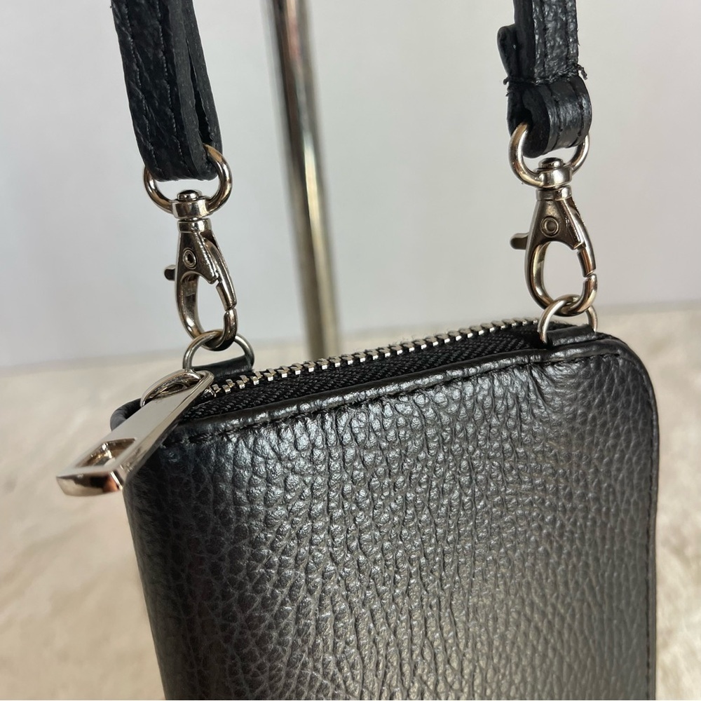VERA PELLE Black Leather Crossbody Wallet And Phone Pocket - Picture 6 of 16